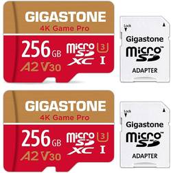 Gigastone 4K Game Pro MicroSDXC Class 10 UHS-I U3 4K V30 A2 100/60 MB/s 256GB +SD Adapter 2-Pack