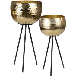 Benjara 12 Gold and Black Hammered Textured Planters on Base
