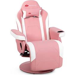 Costway Goplus Massage Gaming Recliner Reclining Racing Chair Swivel w/Cup Holder & Pillow Pink