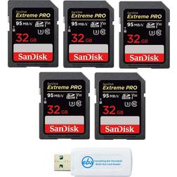 SanDisk 32GB (Five Pack) SD HC Extreme Pro Memory Card for Digital DSLR Camera SDHC 4K V30 UHS-I (SDSDXXG-032G-GN4IN) with Everything But Stromboli