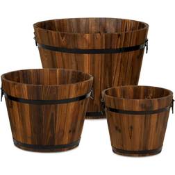 Best Choice Products 3-Set Rustic Wood Bucket Barrel Flower Garden
