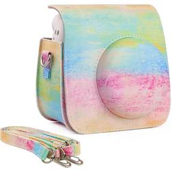 PU Leather Camera Case Compatible with Fujifilm Instax Mini 7 Instant Camera with Colorful Adjustable Strap