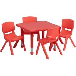 Flash Furniture Emmy 24'' Square Red Adjustable Activity Table with 4 Chairs
