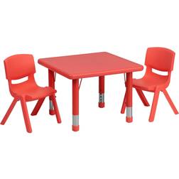 Flash Furniture Emmy 24'' Square Red Adjustable Activity Table with 2 Chairs