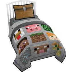 Minecraft Twin Quilt & Sham Set Featuring Creeper, Steve, Alex Official Minecraft