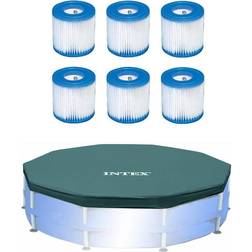 Intex Pool Filter (6 Pack) with 10-Foot Round Above Ground Pool Cover