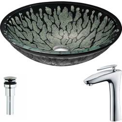 Anzzi Bravo Series Deco-Glass Vessel Sink Black Crown Faucet