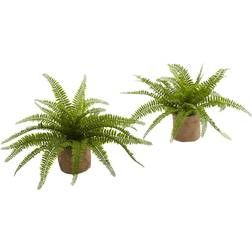 Nearly Natural Faux Boston Fern with Burlap Planter, Set 2