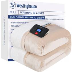 Westinghouse Electric Blanket Heated Blanket 10 Heating Levels & 1 to 12 Hours Heating Time Settings Flannel to Sherpa Reversible 80x84 Full Size Machine Washable, Beige