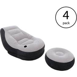 Intex Inflatable Ultra Lounge Chair With Cup Holder And Ottoman Set (4 Pack)