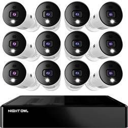 Night Owl BDT8 Series 16-Channel 4K Bluetooth DVR Security System with 2TB HDD and (12) Wired 4K Spotlight Cameras, White