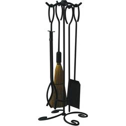 Uniflame 5 PC Black Wrought Iron Fireplace Tool Set With Ring Handles