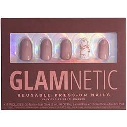 Glamnetic Press On Nails - Gold Truffle UV Finish Marble Mocha Short Nails, Reusable Sizes Kit