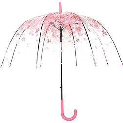 SUN-GOD Cherry Blossoms Umbrella Transparent Dome Bubble Umbrella Romantic Clear Semi-Automatic Sunny Umbrella 550mm (Pink)