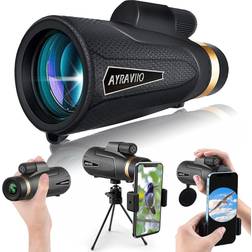 AYRAVIIO 12×60 Monocular Telescope with Smartphone Holder & Upgraded Tripod, High Powered SMC & BAK-4 Scope for Adults, Hunting Gear for Birdwatching, Camping- Gifts for Men Him Dad Husband Boyfriend