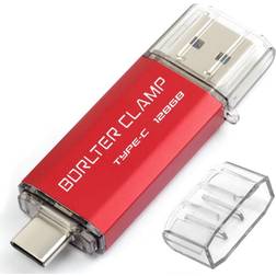 128GB USB Type-C Flash Drive 3.0 Dual Drive, BorlterClamp USB C Memory Stick OTG Thumb Drives for Android Smartphones Samsung Galaxy S10/S9/S8/Note 9, LG, Google Pixel, PC (Red)