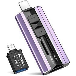 SCICNCE USB 3.0 Flash Drive 512GB Intended for iPhone, USB Memory Stick External Storage Thumb Drive Photo Stick Compatible with iPhone, Android and Computer (Purple)