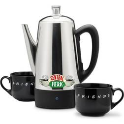 Select Brands 12-Cup Percolator with Mugs, Silver