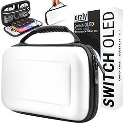 Orzly Carry Case for White Switch OLED Console with Accessories and Games Storage Compartment - Easy Clean Case Gift Boxed Edition