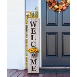 GlitzHome 42"H Wooden White Welcome Porch Sign