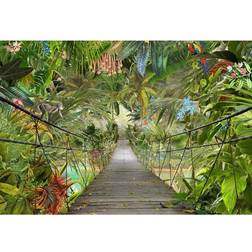 Komar Photo Wallpaper Wild Bridge 3D-8-977 Wallpaper Wall Decoration Rainforest Jungle Tropical Rainforest Bridge Green 368 x 254 cm 8 Pieces