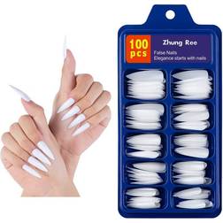 Extra Long Press on Nails Fake Nails,100pcs White Sharp Acrylic False Nails Full Cover With Case