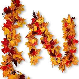 FilmHoo Fall Decorations/Decor-2 Pack Fall Thanksgiving Garland Maple Leaves Decorations for Home,5.9ft/Piece Artificial Colorful Maple Foliage Garland for Fall/Autumn Indoor & Outdoor Decor