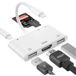 Lightning to HDMI Adapter for iPhone to TV, 6 Adapter, TF SD Card Reader iPhone, with Charging Port
