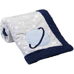 Lambs & Ivy Milky Way Gray/Blue Stars and Planet Minky/Sherpa Soft Baby Blanket