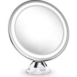 Updated 10x Magnifying Lighted Makeup Mirror with Touch Control LED Lights, 360 Degree Rotating Arm, and Powerful Locking Suction Cup, Portable Magnifying Mirror for Home, Bathroom Vanity, and Travel