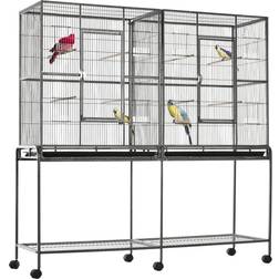 Pawhut 65" Double Rolling Metal Bird Cage Feeder with Detachable Rolling Container