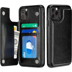 S-Tech Case for Apple iPhone 13 Pro Max (6.7 inch) Wallet Case with Card Holder Leather Kickstand Card Slots Double Magnetic Clasp Shockproof Cover (Black)