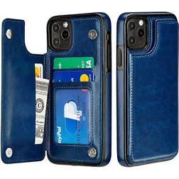 S-Tech Case for Apple iPhone 13 Pro Max 6.7 Magnetic Wallet Card Photo Holder Cover with Kickstand Blue