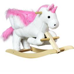 Qaba Kids Toy Wooden Plush Rocking Horse Little Unicorn Riding Rocker