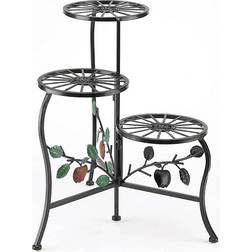Zingz & Thingz 19.25 15.5 19.75 Country Apple Iron Plant Stand 3-Tier, Black
