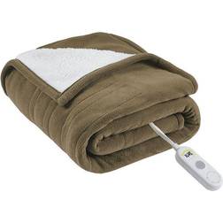 Serta Fleece to Heated Throw Blankets Brown