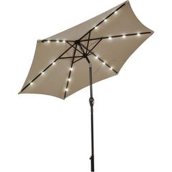 Costway 9 Solar Lighted Patio Market Umbrella Tilt Adjustment Crank Lift Tan