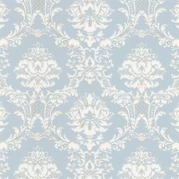 Norwall Document Damask Pearl and Light Blue Wallpaper