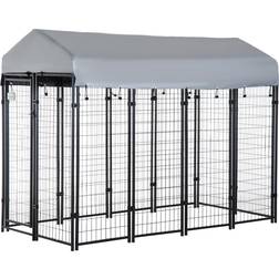 Pawhut Large Dog Kennel Outdoor Steel Fence with UV-Resistant Oxford Cloth Roof & Secure Lock 8'x4'x6'