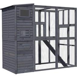 Pawhut Cat House Outdoor Catio Kitty Enclosure with Platforms Run Lockable Doors and Asphalt Roof, 77x37x69inch