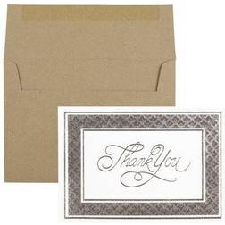 Jam Paper Thank You Card Sets Silver Border w/ Brown Kraft Envelopes 25/Pack