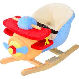 Qaba Rocking Horse Toy Kids Plush Rocking Horse Airplane Plush Ride-On Rocking Plane Chair W/ Nursery Rhyme Sounds