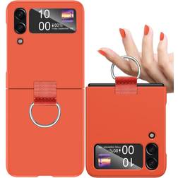AICase for Samsung Galaxy Z Flip 4 Case with Ring, Protective Slim Thin Women Girl Cute Phone Case for Samsung Galaxy Z Flip 4 5G, Orange