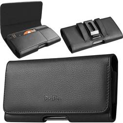 DeBin Galaxy S20 S8 S9 S10 Holster Leather Belt Case with Clip Cell Phone Pouch Belt Holder for Samsung Galaxy S8 S9 S10 (NOT Plus) Built-in ID Card Holder (Fits Phone w/Thin to Medium Case on)