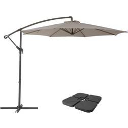 CorLiving 9.5' 9.5' UV Resistant Offset Cantilever Patio Umbrella with Base Weights Sandy