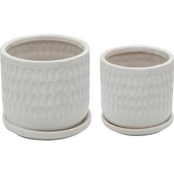 Sagebrook Home Set of 2 5/6 Dimpled Planters with Saucer White