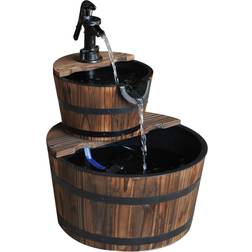 OutSunny Accent Two-Tier Rustic Wooden Barrel Fountain