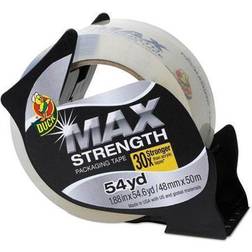 Duck Max Packaging Tape With Dispenser, 3" Core, 1.88" X 54.6 Yds, Crystal Clear DUC284982 Clear