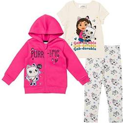 HIS Dreamworks Gabby's Dollhouse Pandy Paws Little Girls Zip Up Fleece Hoodie Graphic T-Shirt and Leggings 3 Piece Set Red 7-8