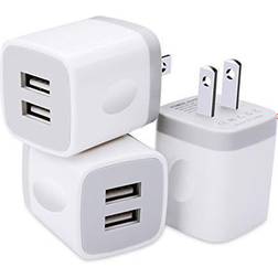 USB Wall Charger 3 Pack GiGreen Dual Port Charging Plug Adapter 5V 2.1A Travel Cube Block Fast Phone Power Charging Box Compatible iPhone XS X 8 7 LG V30 G7 G6 Samsung S9 S8 Note 9 Nexus Moto